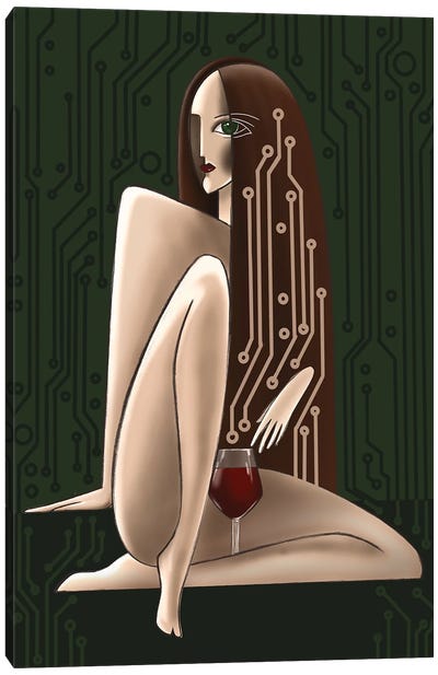 Woman And Wine, Brunette Woman, Glass Of Red Wine Canvas Art Print - Yulia Belasla