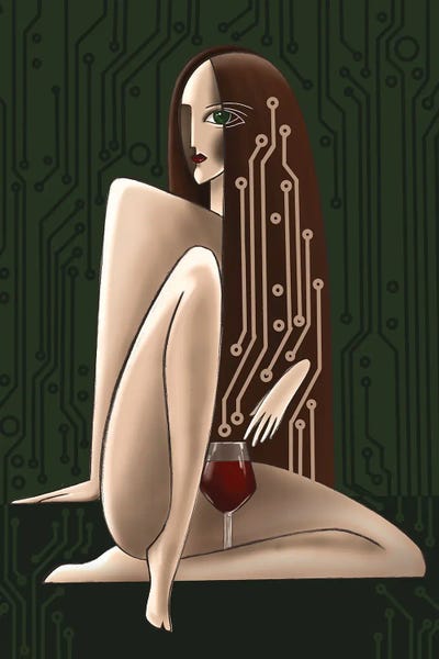 Yulia Belasla: Woman And Wine I, Brunette Woman, Glass Of Red Wine by Yulia Belasla