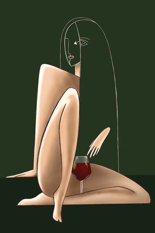 Woman And Wine II, Brunette Woman, Glass Of Red Wine