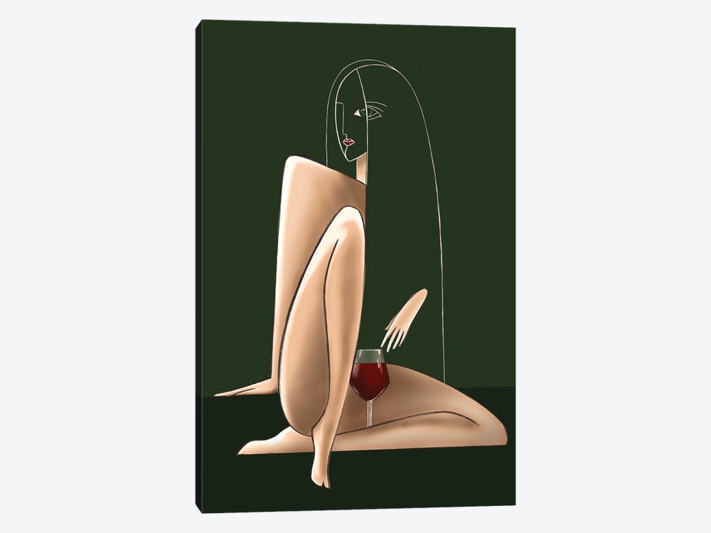 Woman And Wine, Brunette Woman, Glass Of Red Wine by Yulia Belasla 1-piece Art Print