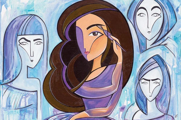 Yulia Belasla: Modern Madonna, Stylish Girl Doing Makeup In A Lilac Dress by Yulia Belasla
