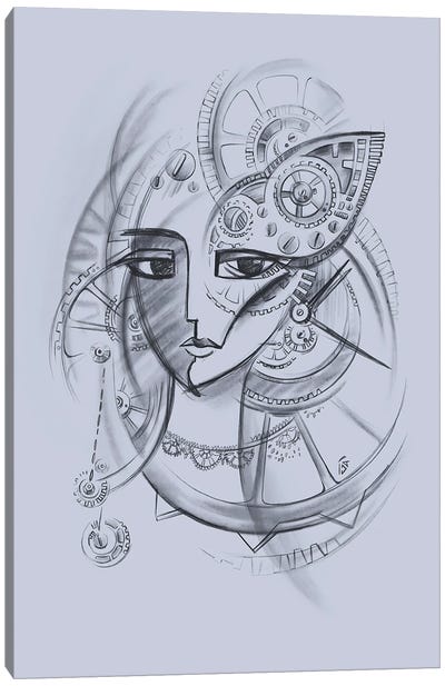 The Time III, Woman, Sketch Art, Clockwork Mechanism, Graphic Canvas Art Print - Yulia Belasla