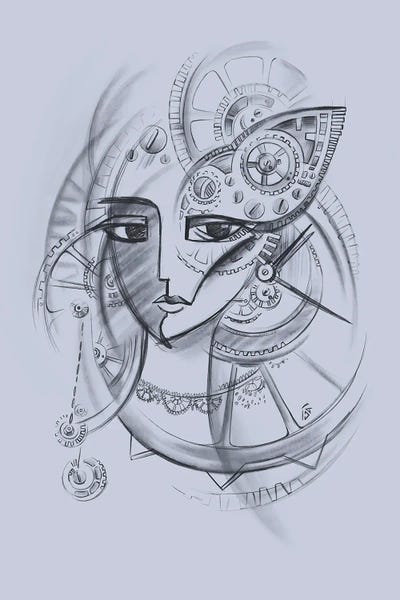 The Time III, Woman, Sketch Art, Clockwork Mechanism, Graphic