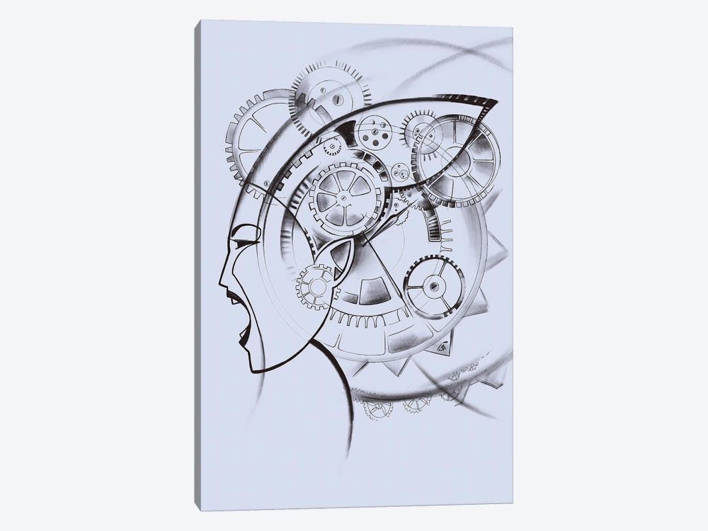 The Time VII, Woman, Sketch Art, Clockwork Mechanism by Yulia Belasla 1-piece Art Print