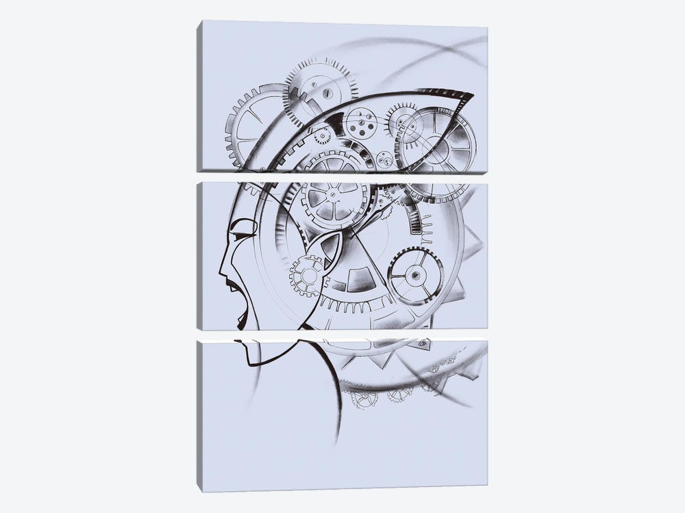 The Time VII, Woman, Sketch Art, Clockwork Mechanism by Yulia Belasla 3-piece Art Print