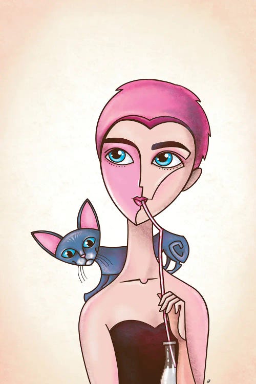 Pink Mood, A Girl And A Cat