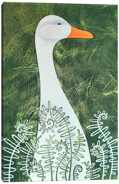 Goose In The Fern Canvas Art Print - Goose Art