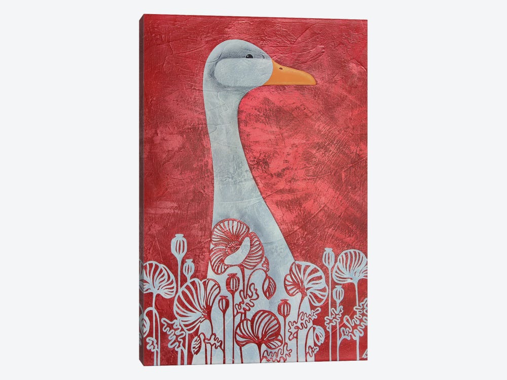 Goose In The Poppys by Yulia Belasla 1-piece Canvas Print
