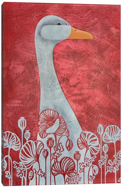 Goose In The Poppys Canvas Art Print - Goose Art