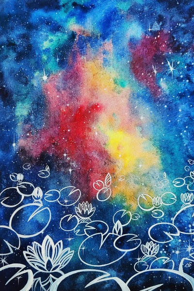 Lotuses: Cosmic Lotuses, Watercolor by Yulia Belasla