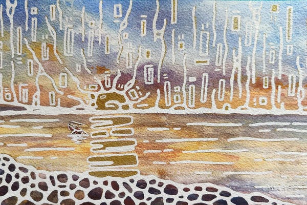 Yulia Belasla: The Sea And The Sunset, Watercolor by Yulia Belasla