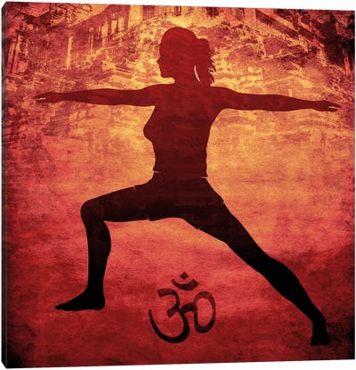 OM Warrior Stance Canvas Art Print - Yoga Art