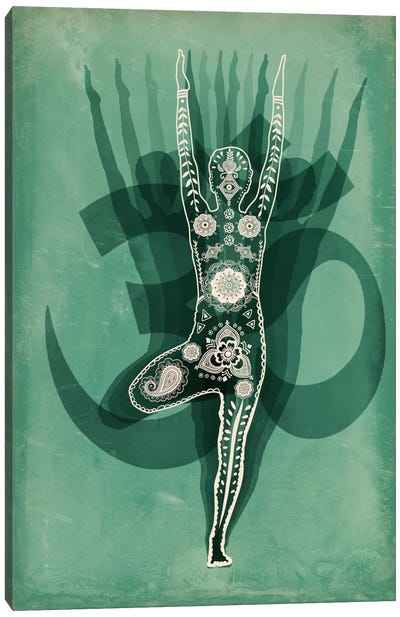 OM Tree Pose Green Canvas Art Print - By Sentiment