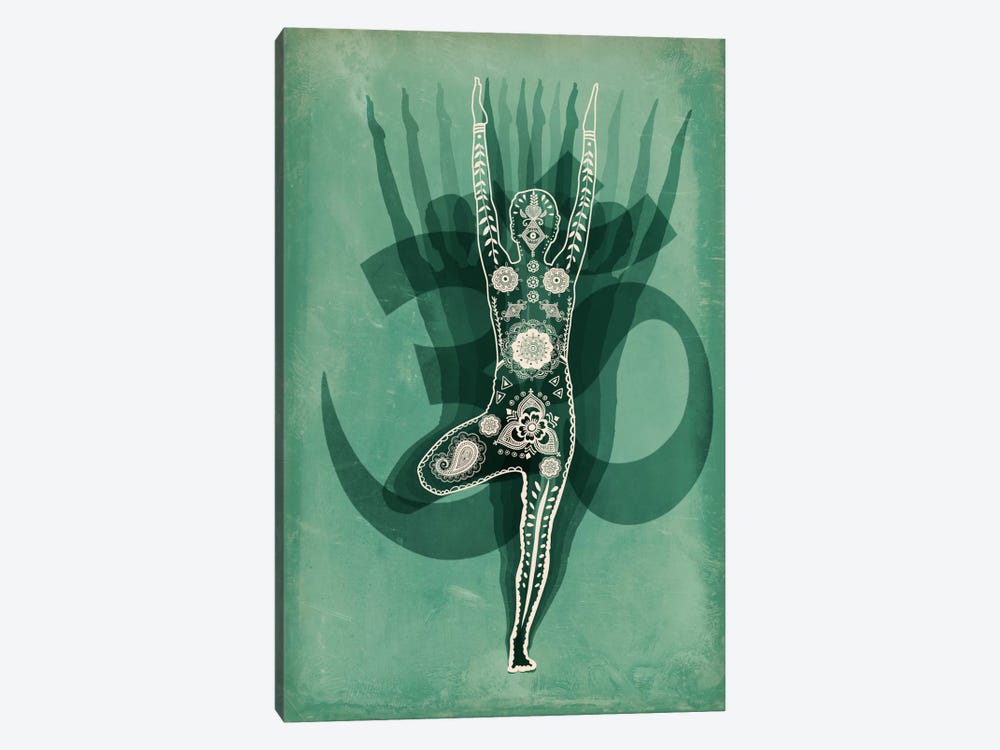 OM Tree Pose Green by 5by5collective 1-piece Art Print