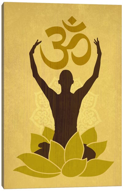 OM Lotus Flower Pose Green Canvas Art Print - Yoga Art