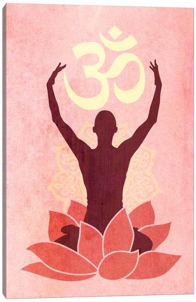 OM Lotus Flower Pose Pink Canvas Art Print - Gym Art