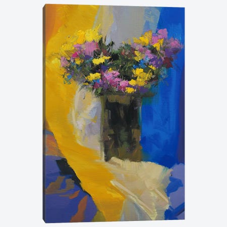 Chrysanthemums on Yellow Canvas Print #YPR124} by Yuri Pysar Canvas Wall Art
