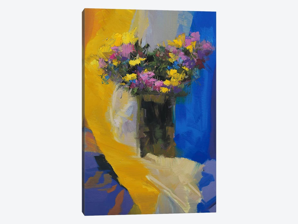 Chrysanthemums on Yellow by Yuri Pysar 1-piece Canvas Art