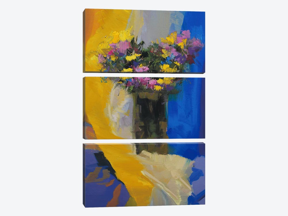 Chrysanthemums on Yellow by Yuri Pysar 3-piece Canvas Art