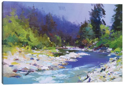 River and Stones Canvas Art Print - Hill & Hillside Art