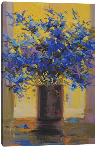Floral Mystery Canvas Art Print - Blue & Yellow Art