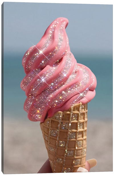 Shiny Pink Ice Cream Canvas Art Print - Sweets & Dessert Art