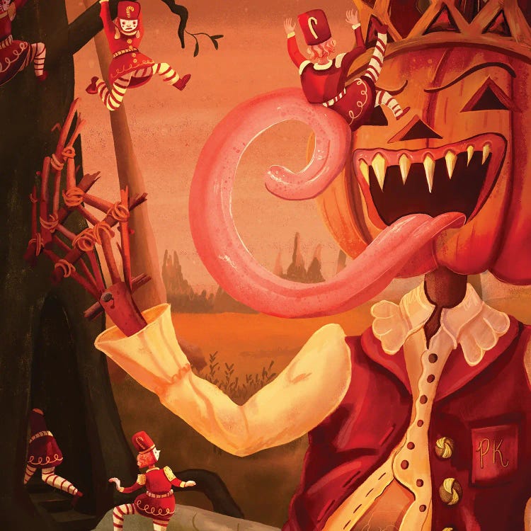 The Pumpkin King And His Candy Cane Soliders by Yellow Rabbit Cottage  wall art