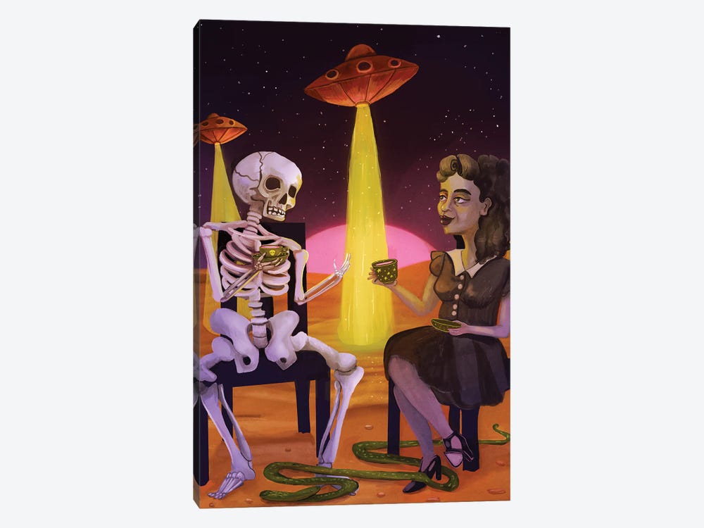 Tea With Death And UFOs by Yellow Rabbit Cottage 1-piece Canvas Art Print
