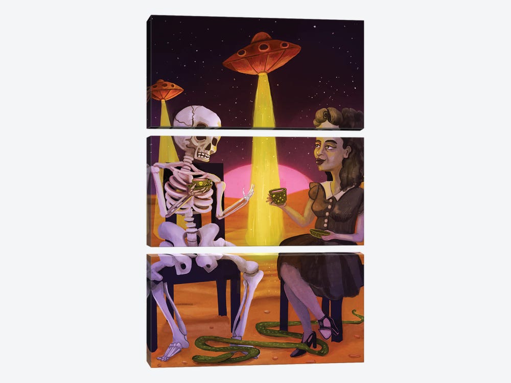 Tea With Death And UFOs by Yellow Rabbit Cottage 3-piece Art Print