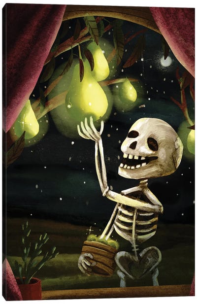 The Skeleton And The Pear Tree Canvas Art Print - Skeleton Art