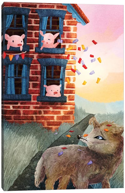 Three Little Pigs Canvas Art Print - Wolf Art