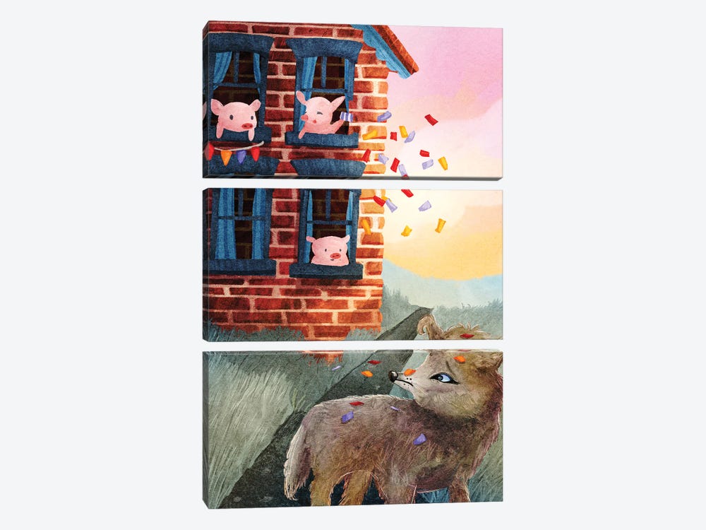 Three Little Pigs by Yellow Rabbit Cottage 3-piece Canvas Wall Art