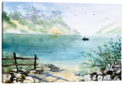 Fishing On The Lake Canvas Art Print - Yulia Schuster