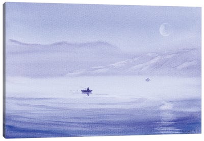 Morning Fishing Canvas Art Print - Purple Art