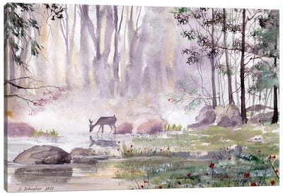 Landscape With A Deer Canvas Art Print - Yulia Schuster