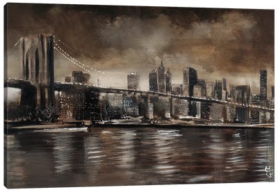 NY Brooklyn Bridge Canvas Art Print - Urban Living Room Art