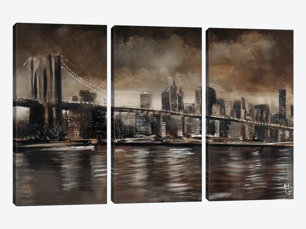 NY Brooklyn Bridge by Yuliya Volynets 3-piece Canvas Art