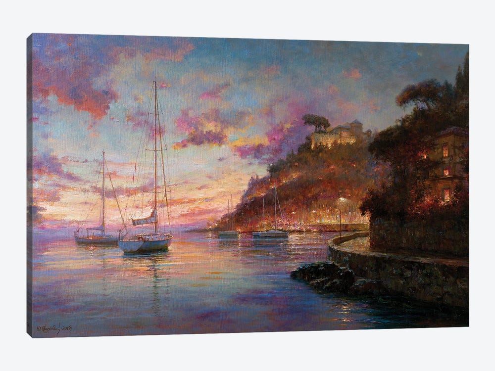 Liguria Evening Lights by Yuriy Obukhovskiy 1-piece Canvas Print