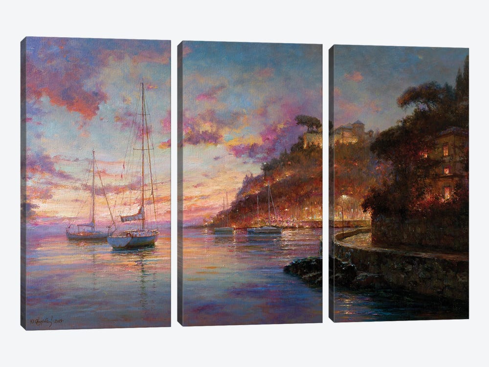 Liguria Evening Lights by Yuriy Obukhovskiy 3-piece Canvas Print