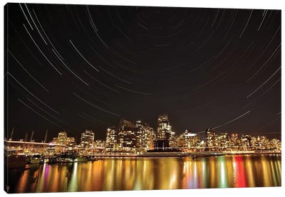 Star Trails Above Downtown Vancouver, British Columbia, Canada Canvas Art Print