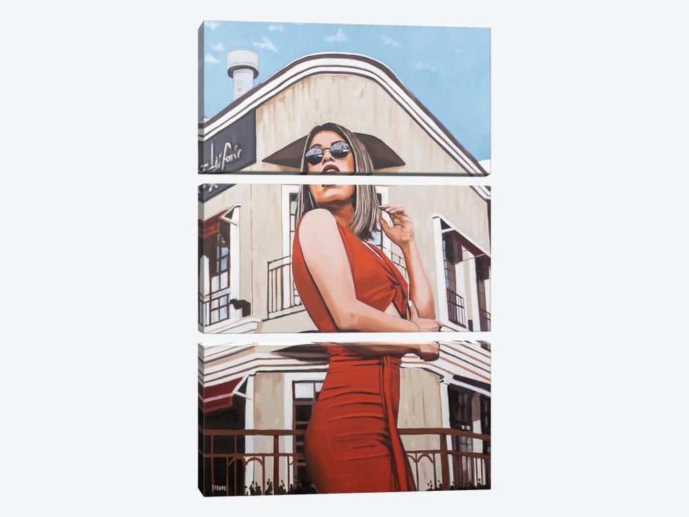 Red Dress by Yvan Favre 3-piece Canvas Wall Art