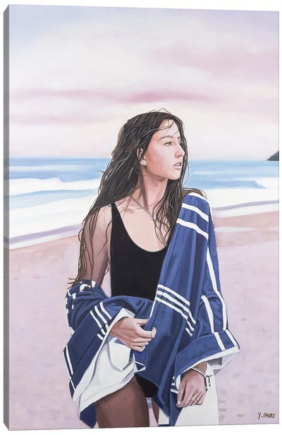 Blue Beach Towel Canvas Art Print - Women's Swimsuit & Bikini Art