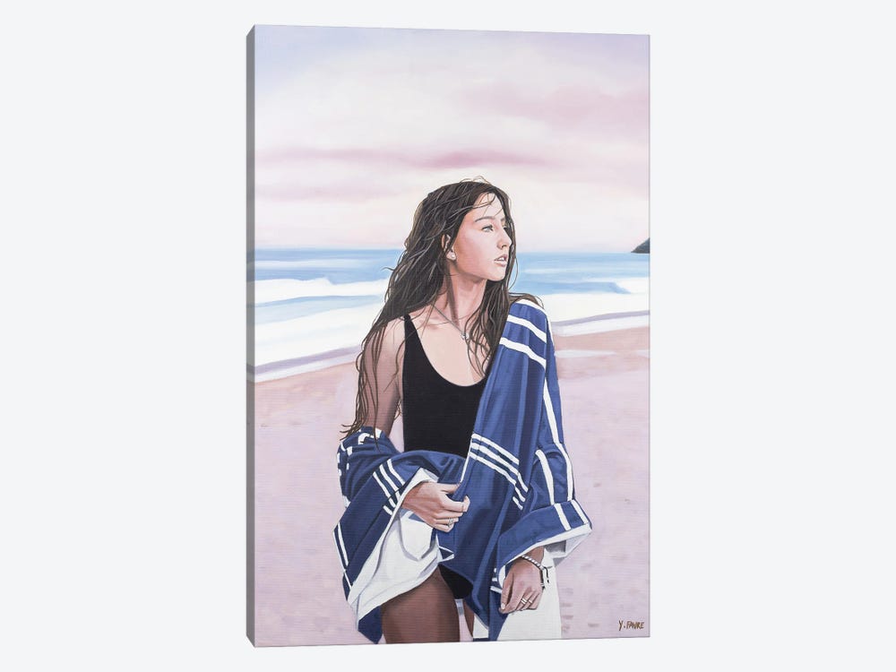 Blue Beach Towel by Yvan Favre 1-piece Canvas Wall Art