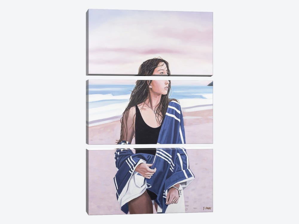 Blue Beach Towel by Yvan Favre 3-piece Canvas Artwork