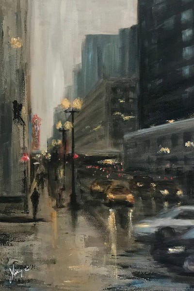 Yangzi Xu: State Street At Dusk by Yangzi Xu