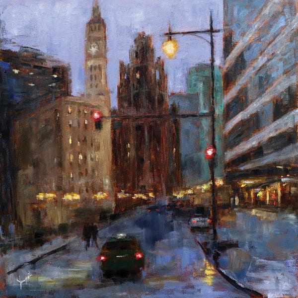 Yangzi Xu: Purple Evening On Wacker Drive by Yangzi Xu