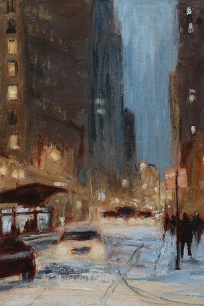 Yangzi Xu: Evening Snowfall In The City by Yangzi Xu