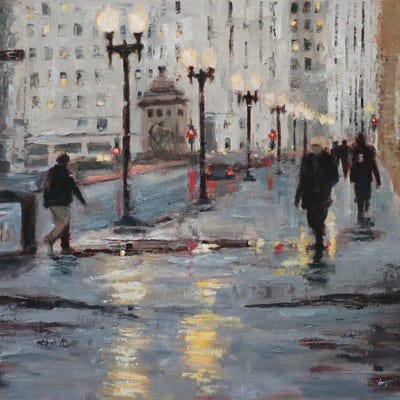 Glow On Michigan Ave by Yangzi Xu framed canvas print