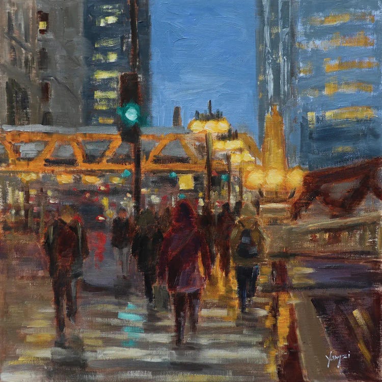 Wacker Drive, Gold And Blue by Yangzi Xu canvas print