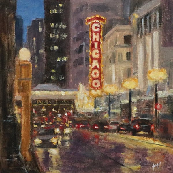 Wall Art: Chicago Theatre In Winter's Embrace by Yangzi Xu